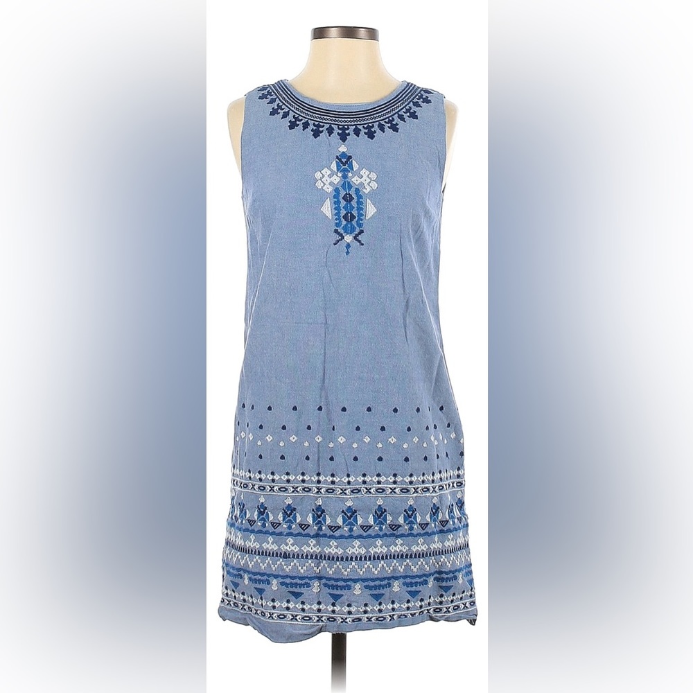 VINEYARD VINES Light Blue Embroidered Chambray Sleeveless Shift Dress - 12